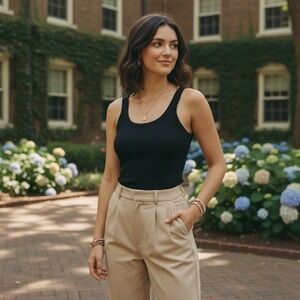 NWT!! J. CREW Feather Jersey Slim Fit Tank Top Scoop Neck Solid Black X-Small